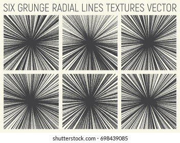 Set of Six Grunge Hand Drawn Radial Lines Textures Vector Abstract Background