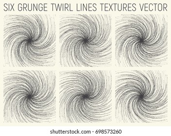 Set of Six Grunge Hand Drawn Sketchy Twirl Lines Textures Vector Abstract Background