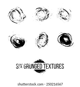 Set of six grunged dots by painbrush and ink
