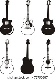 A set of six guitars