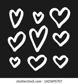 Set of six hand drawn hearts.