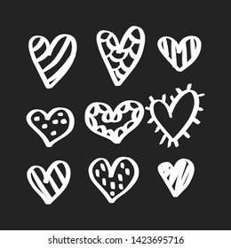 Set of six hand drawn hearts.