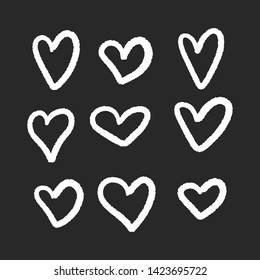 Set of six hand drawn hearts.