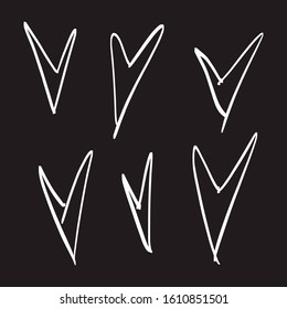 Set of six hand drawn hearts. Handdrawn rough marker hearts  EPS Vector illustration