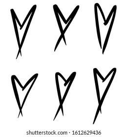 Set of six hand drawn hearts. Handdrawn rough marker hearts isolated on white background EPS Vector illustration