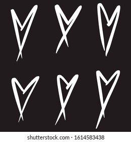 Set of six hand drawn hearts. Handdrawn rough marker hearts  EPS Vector illustration
