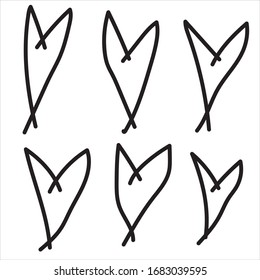 Set of six hand drawn hearts. Hand drawn, handmade rough brush hearts on white background EPS Vector
