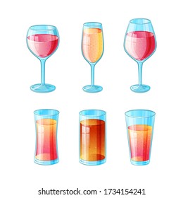 Set of six hand drawn low alcohol cocktails in color