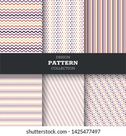 Set of six hand drawn seamless vector patterns with various stripes. Navy blue and white striped background. Rough, uneven edges. Sailor's vest textures. Different streaks backgrounds collection.