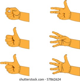 set of six hand gestures
