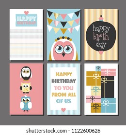 set of six happy birthday card design. vector illustration
