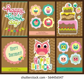 Set Six Happy Birthday Card Design: vetor stock (livre de direitos
