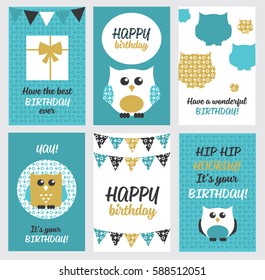 set of six happy birthday card design. vector illustration