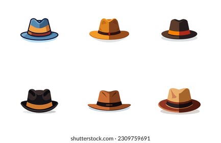 Set of six hat vector in simple flat illustration, usable as icon or logo design