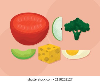 conjunto de seis ingredientes sanos