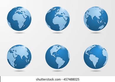 Set of six high detailed globes. Vector illustration.