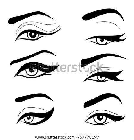 Set of six human eyes, vector black design elements isolated on the white background