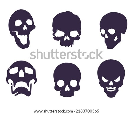 Set of six human skulls