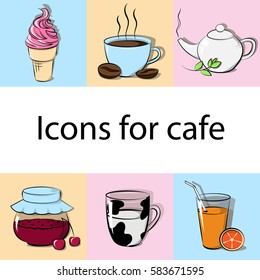 A set of six icons for cafe