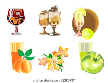 A set of six icons depicting various desserts