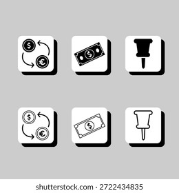 Un conjunto de seis iconos, cada uno con un diseño diferente, todos con dinero y un pin