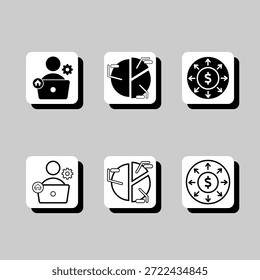 A set of six icons, each with a different design