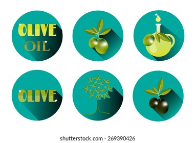 Set of six icons with olives, white background