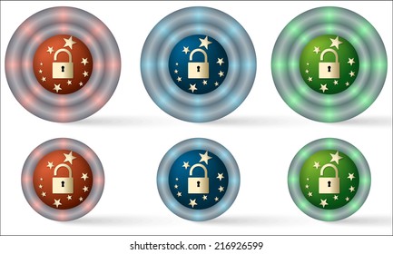 set of six icons with padlock