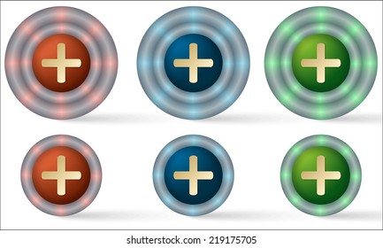 set of six icons with plus symbol