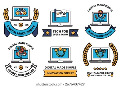 Un conjunto de seis iconos para dispositivos inteligentes. Los iconos son todos en blanco y negro. El primer icono es un portátil