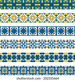 Set of six illustrated decorative borders made of Portuguese tiles