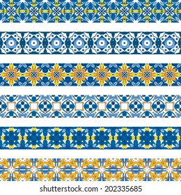 Set of six illustrated decorative borders made of Portuguese tiles