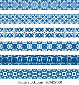 Set of six illustrated decorative borders made of Portuguese tiles