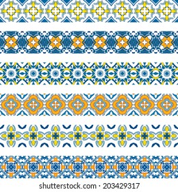 Set of six illustrated decorative borders made of Portuguese tiles