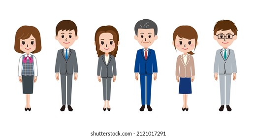 A set of six illustrations of male and female office workers.