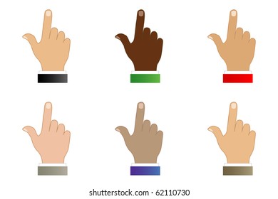 Set of six index fingers various races and color of sleeve