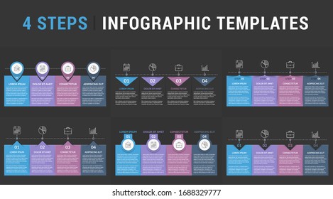 Set of six infographic templates with 4 steps or options, , workflow, process chart, vector eps10 illustration