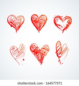 Set of Six Ink Elegant Hearts