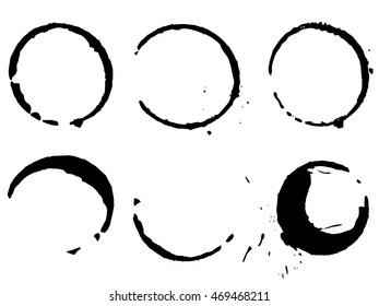 Set of six isolated coffee circle stains