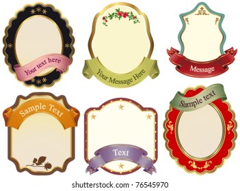 Set of six isolated labels with ribbons on white