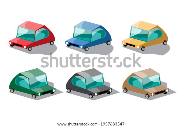 Set of six item and difference colors of\
cars in cartoon styles same design on white background, isolated\
vector illustration