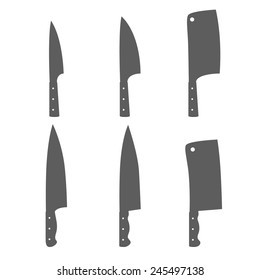 Set of six kitchen knives vector illustration