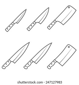 Set of six kitchen knives vector illustration