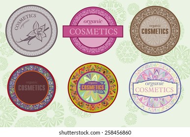 set of six labels on a green background