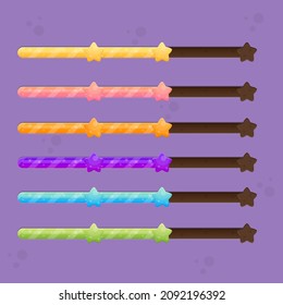 Set Of Six Life Game UI Bars With Stars Magic Cartoon Cute Colorful In Different Colors Vector Design