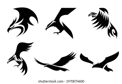 Set of six line art vector logo of eagle. Can be used as a logo Or decorative items.	