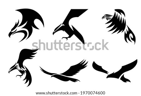 Set of six line art vector logo of eagle. Can be used as a logo Or decorative items.	