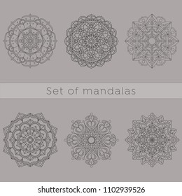 Set of six line arts of mandalas