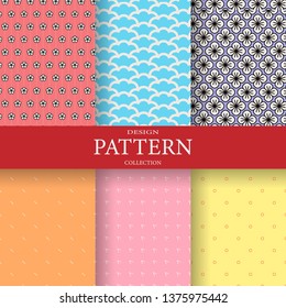 Set of six line geometric collection pattern full color hand drawn ink seamless patterns. Endless vector backgrounds of simple primitive scratchy textures with dots, stripes, waves. 