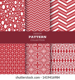 Set of six line geometric collection pattern full color hand drawn ink seamless patterns. Endless vector backgrounds of simple primitive scratchy textures with dots, stripes, waves. 